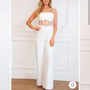 Pearl Strap Jumpsuit - White- Bridal- Bride- Size Small